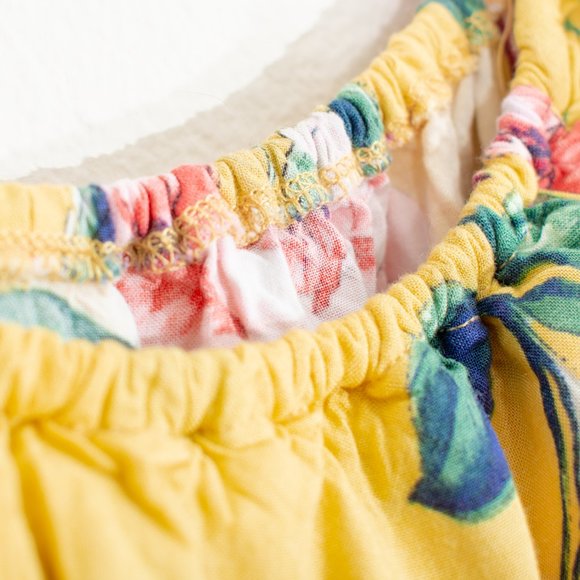 Band of Gypsies M Yellow and Pink Floral Button Tied Off Shoulder Viscose Hi-Low - Picture 9 of 14